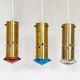 3 Mid Century Helmer Andersson for Örsjö hanging lamps, Brass and colored glass
