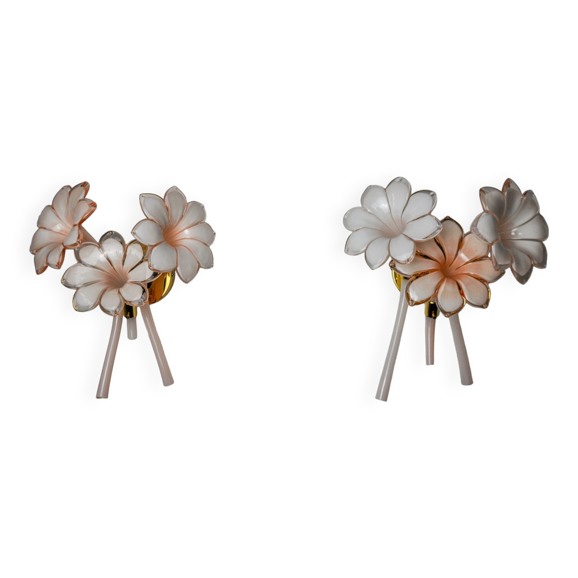 Paire d'appliques fleurs de lys roses, verre de murano, Italie, 1970