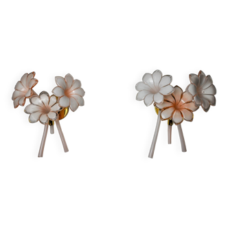 Pair of pink fleurs-de-lis sconces, murano glass, Italy, 1970