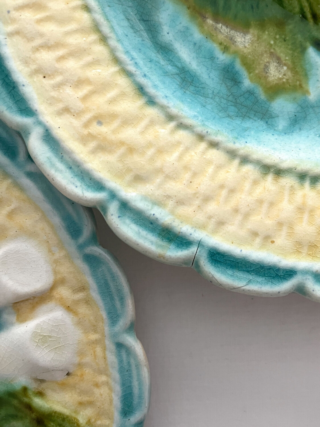 6 antique asparagus plates in Salins faience barbotine