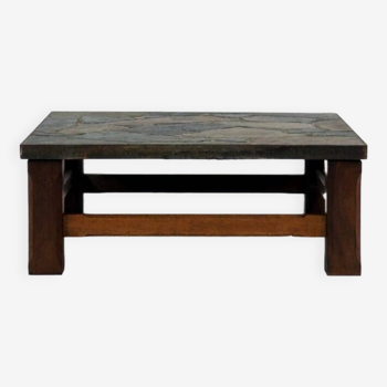 1960s Coffee Table made of Oak and Norwegian Sell Pillarguri Slate