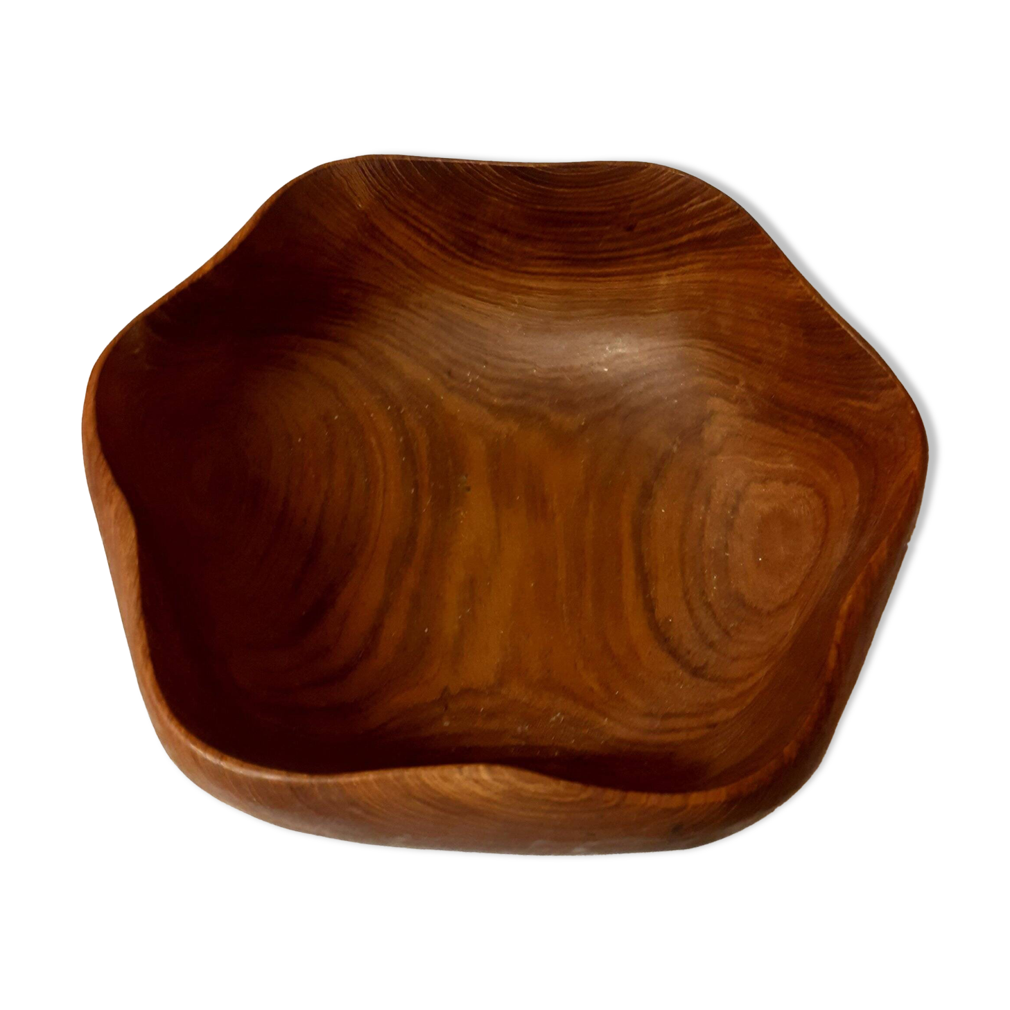 vintage salad bowl in solid teak, Scandinavian design, free form