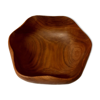 vintage salad bowl in solid teak, Scandinavian design, free form
