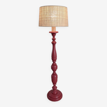 Lampadaire vintage année 1980 revisité en rouge et bois