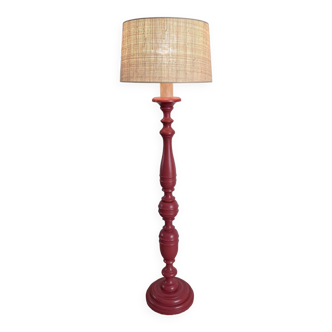 Lampadaire vintage année 1980 revisité en rouge et bois