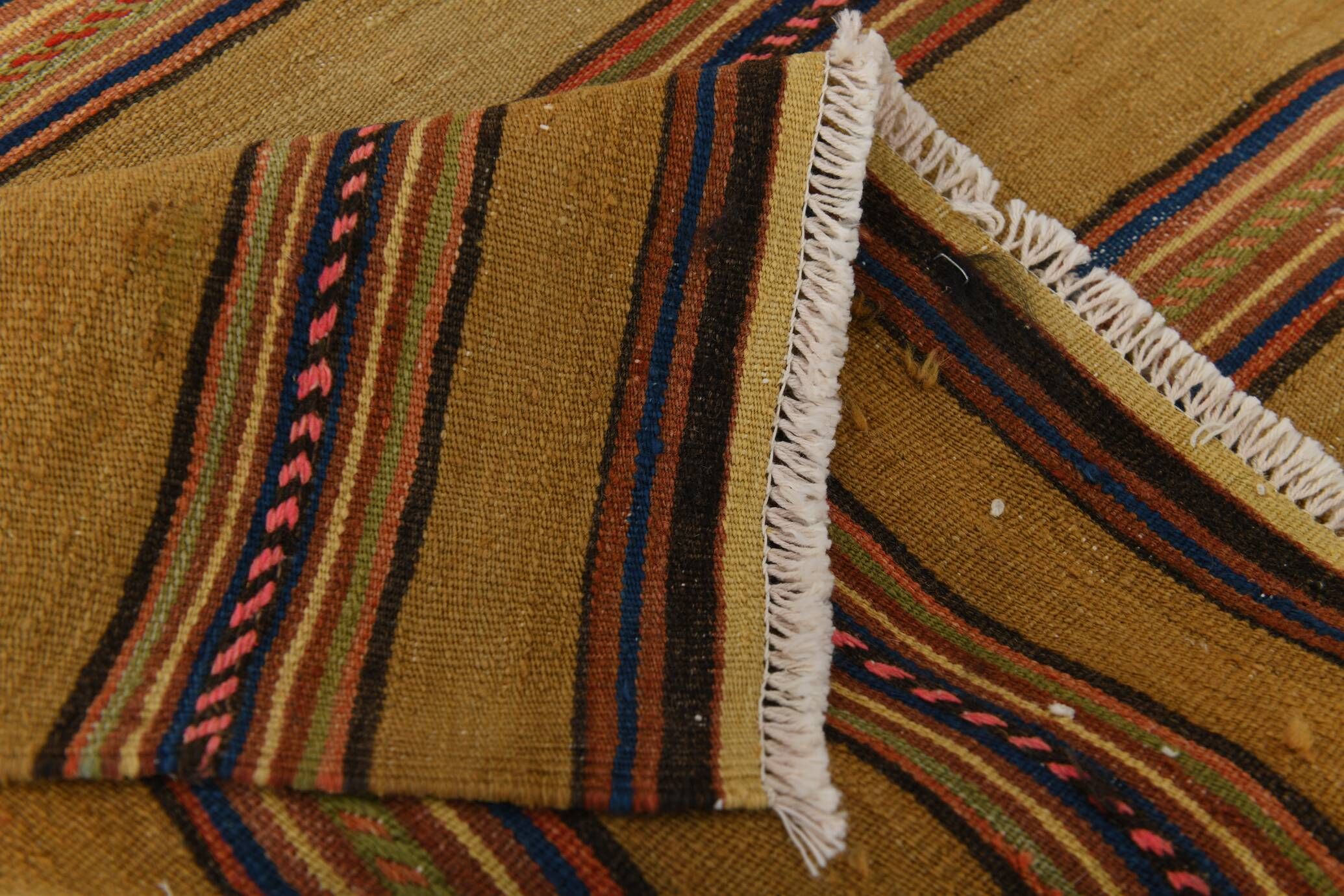 4x7 Bronze & Red Striped Handmade Vintage Kilim Rug, 130x218Cm