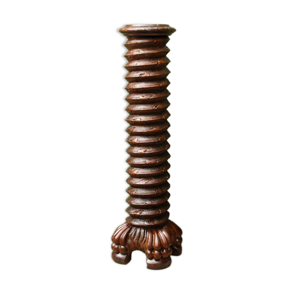 Colonne, vis de pressoir en noyer sculpté, 19ème siècle