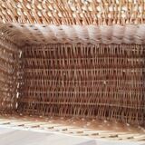 Antique rattan and wicker toy chest, bench, bed end
