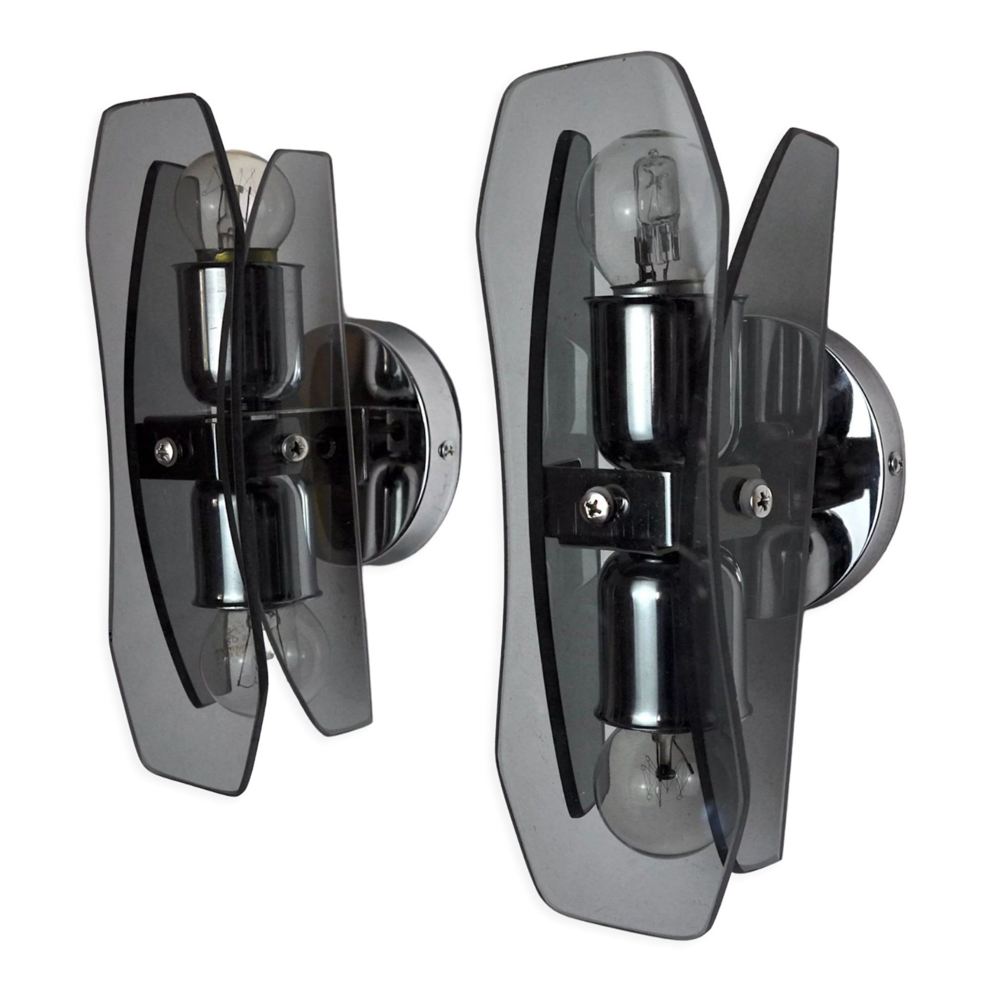 Pair of black Veca wall lamps, murano glass, Italy, 1960