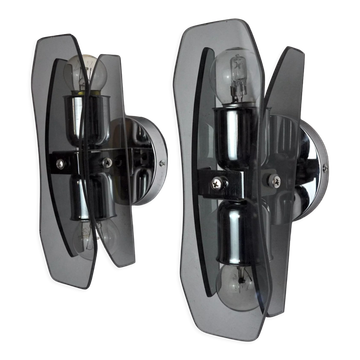 Pair of black Veca wall lamps, murano glass, Italy, 1960