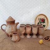 Vintage stoneware 8 mazagrans teapot and milk jug set