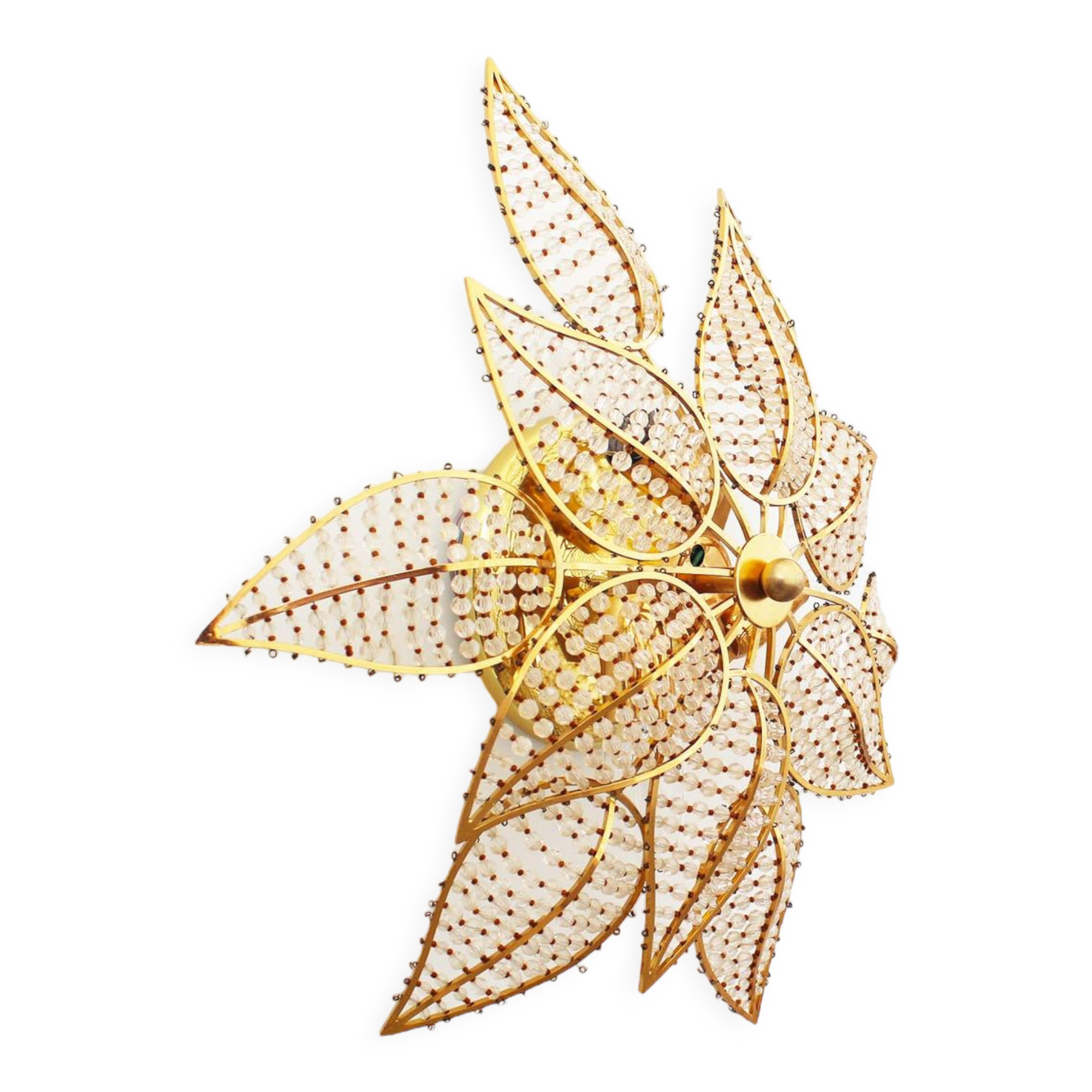 Brass and crystal flush mount ceiling or wall light by Palwa