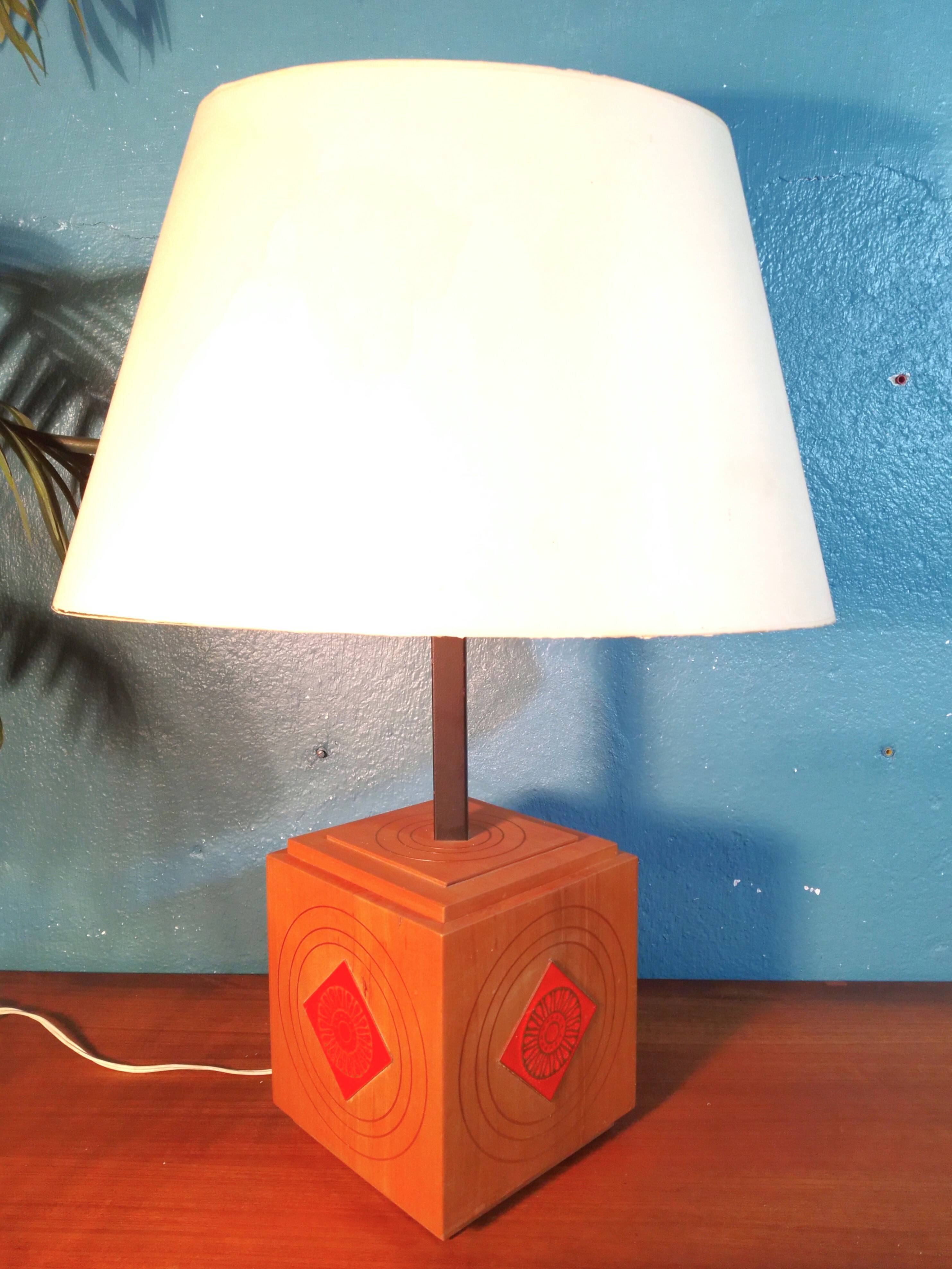 Scandinavian lamp in wood and ceramic, 1970s