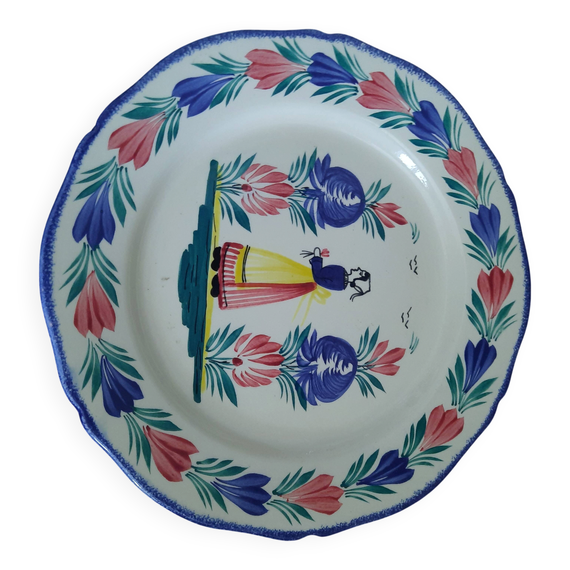 Old HB Quimper Plate Breton Decor Hand Painted