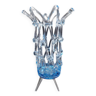 Vase ajouré vintage Lattice Web Art Glass bleu clair, Murano