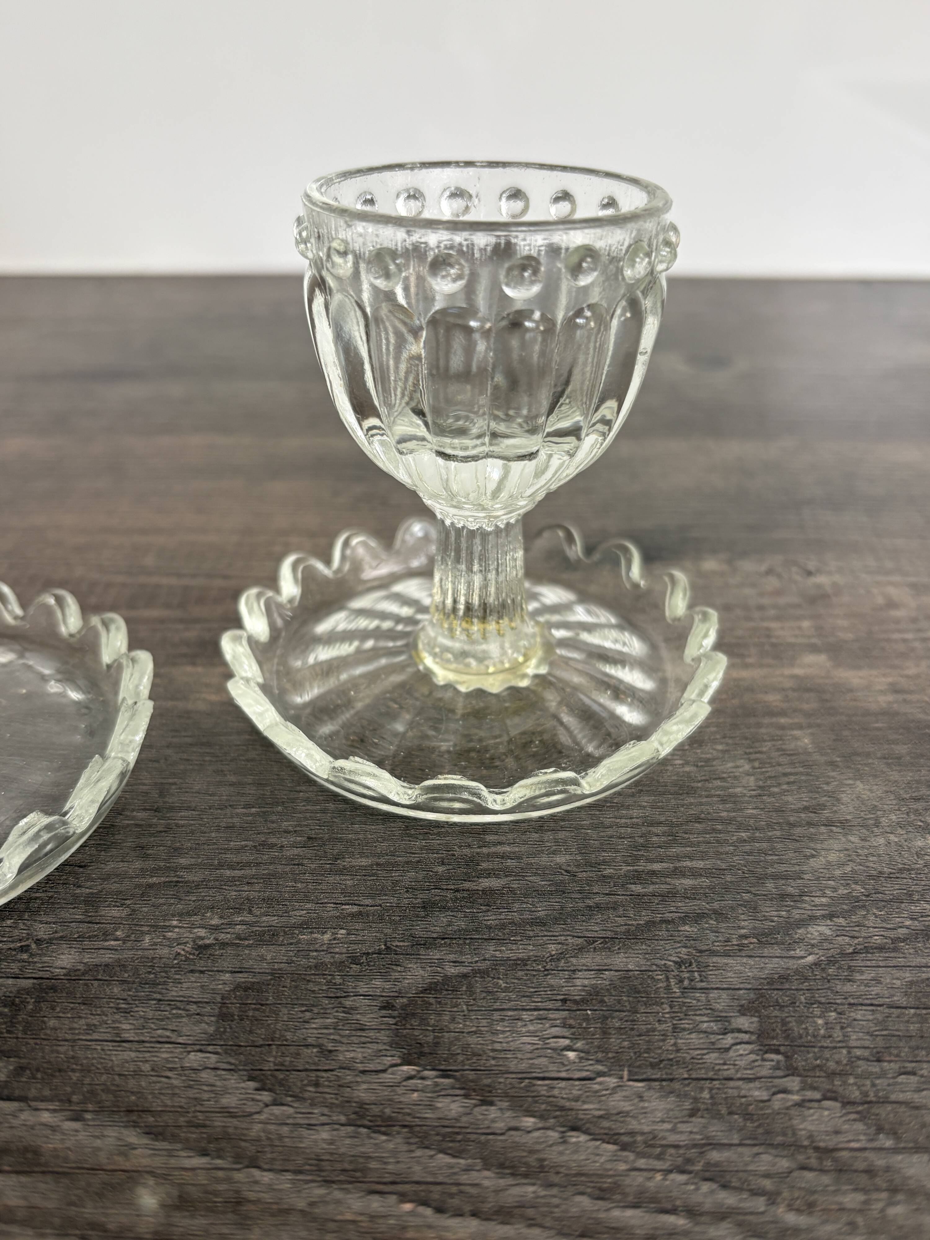 Set of 3 Vintage Glass Egg Cups in Diamond Point Style