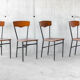 Set of 4 wood and metal vintage chairs