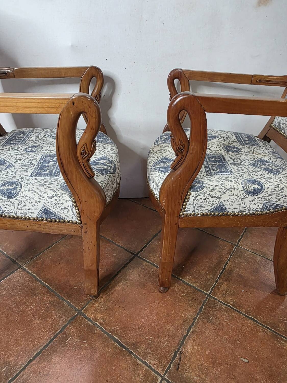 Pair of 19th century restoration armchairs in cherry wood