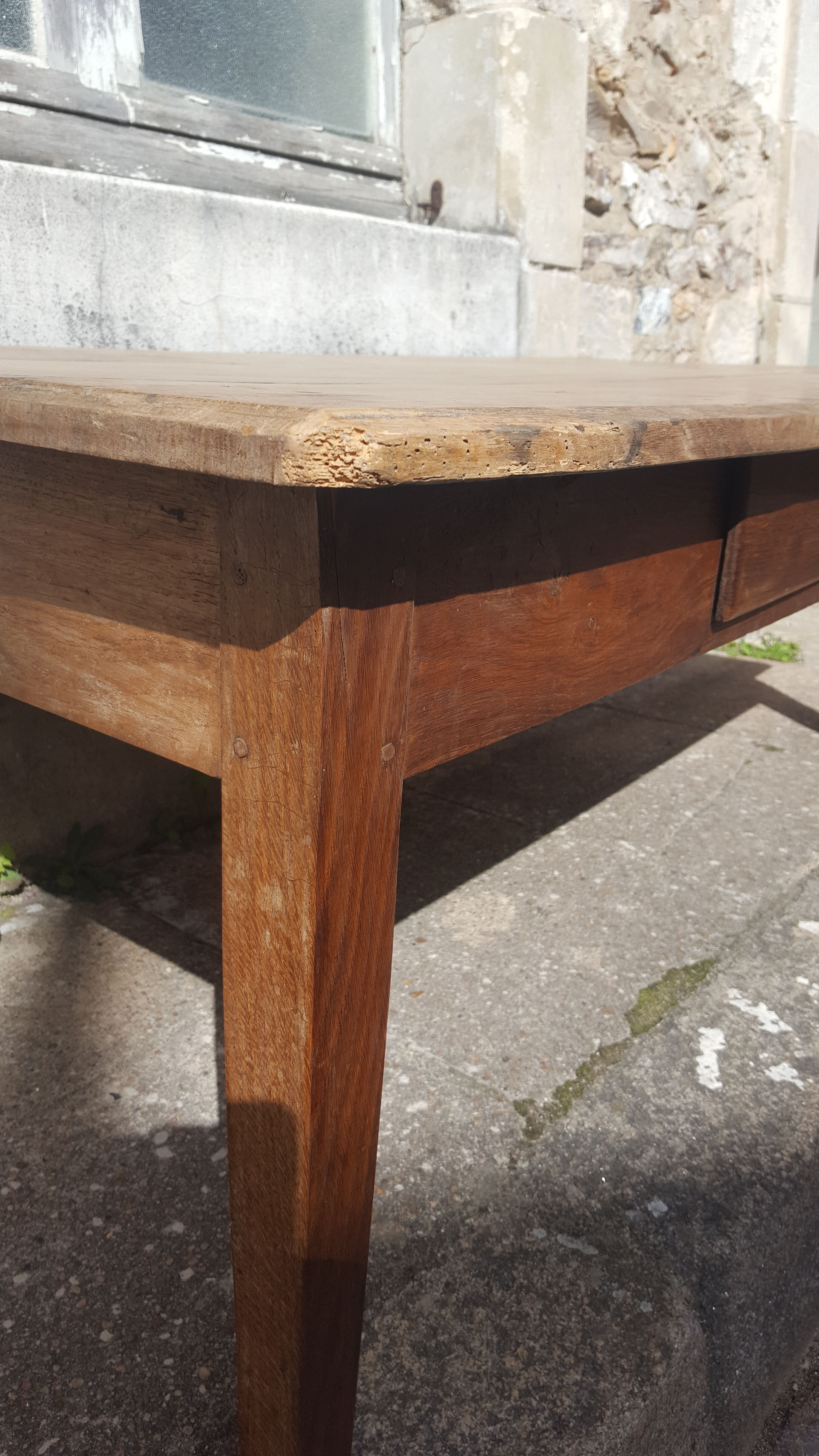 Raw wood farm table coffee table