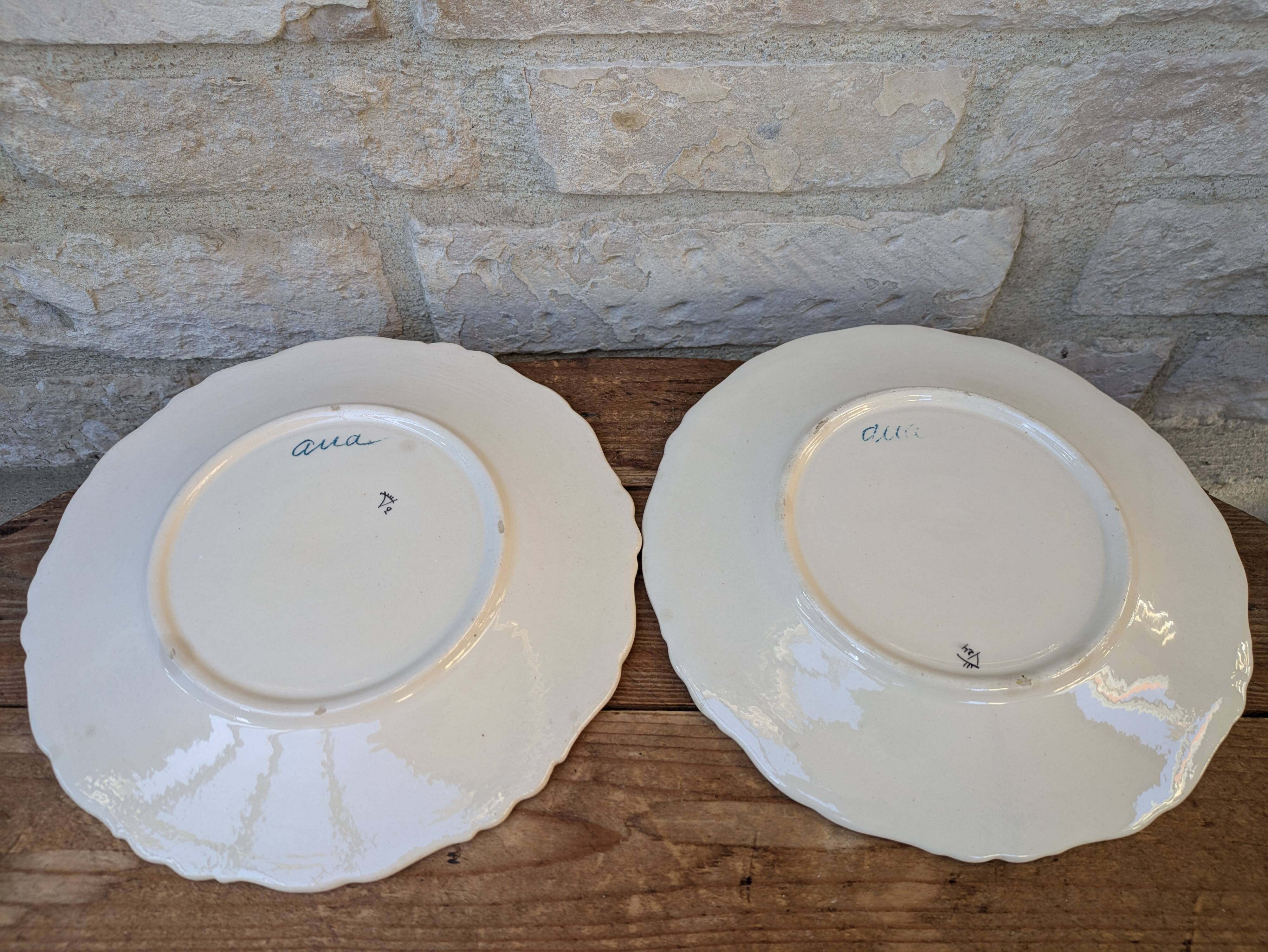 Set of 2 antique hand painted floral pattern plates