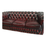 Three-seater chesterfield burgundy leather sofa