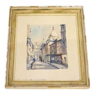 Watercolor framed Montmartre 1960'