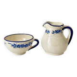 Handcrafted ceramic pitcher and bowl signed – blue decor – vintage tableware