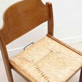 Chaise vintage tout bois caramel et assise paillée