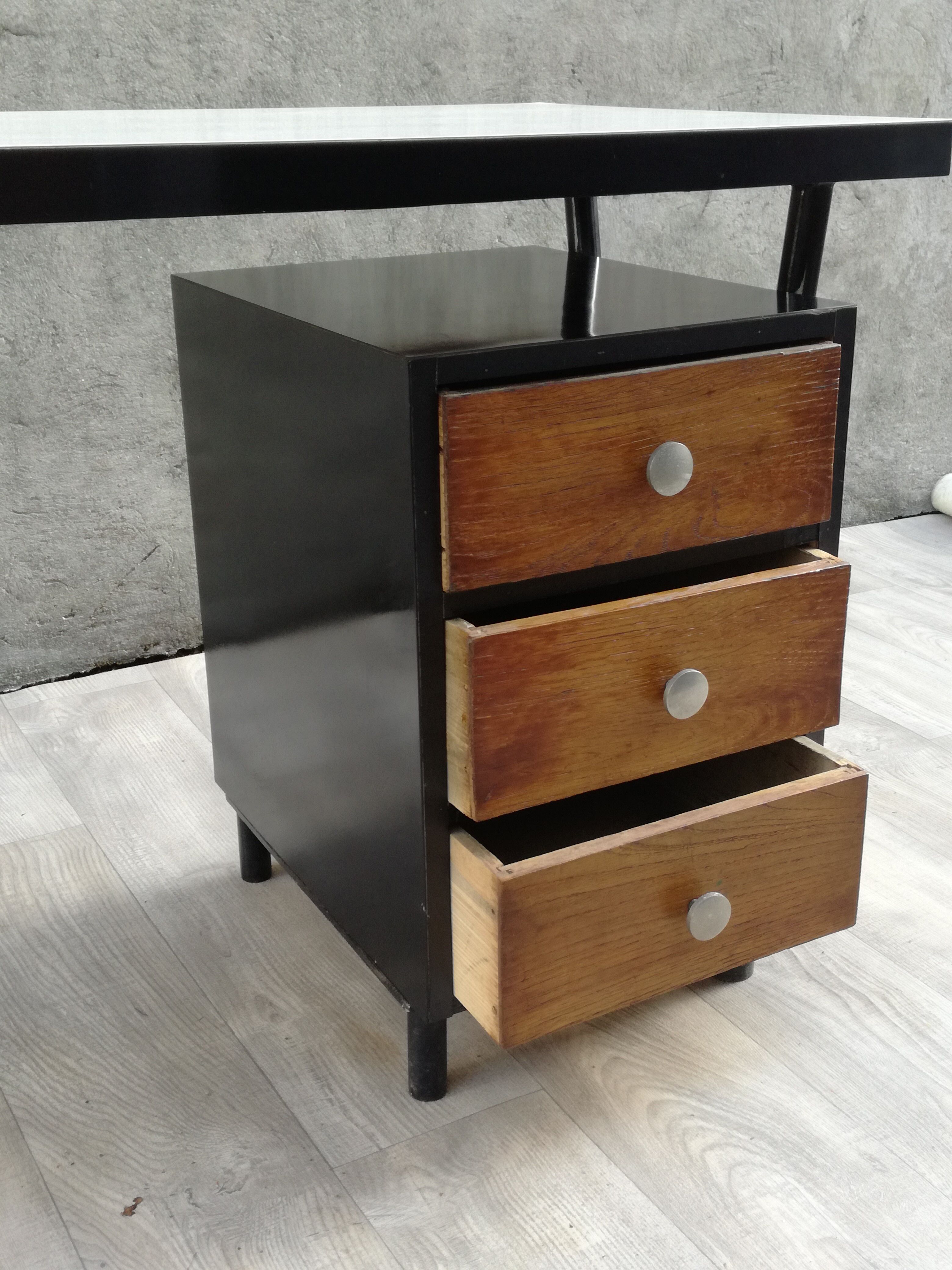 Modernist desk in metal and wood, 1950 s