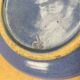 Antique Blue Glazed Ceramic Ashtray White Relief Decor Vintage
