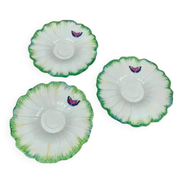 Lot de 3 sous-tasses, soucoupes anciennes Lunéville papillon en barbotine