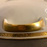 Porcelain tureen of Limoges Bernardaud, gilded Greek decoration, twentieth century