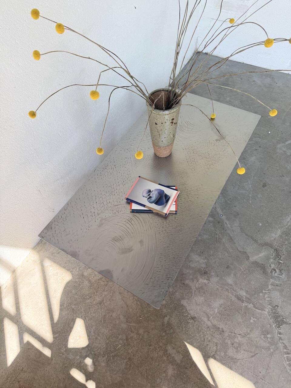 Handcrafted metal coffee table from the 1970s