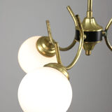 Italian Mid-century Brass and Opaline Glass Chandelier