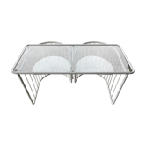 Vintage70's, table Emu en metal et verre, chaises pivotant sous la table