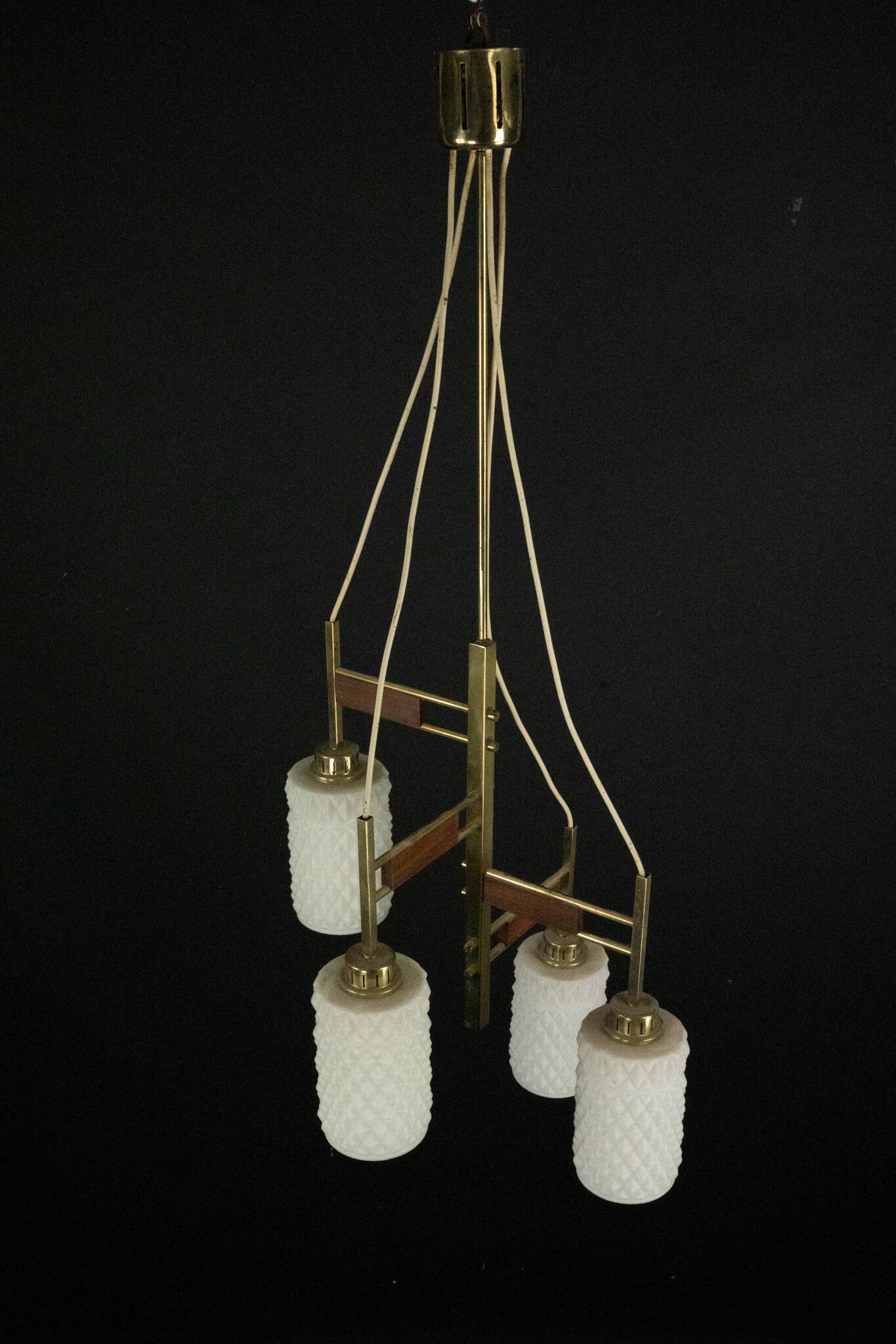 Mid-Century Modern Brass & Glass Chandelier