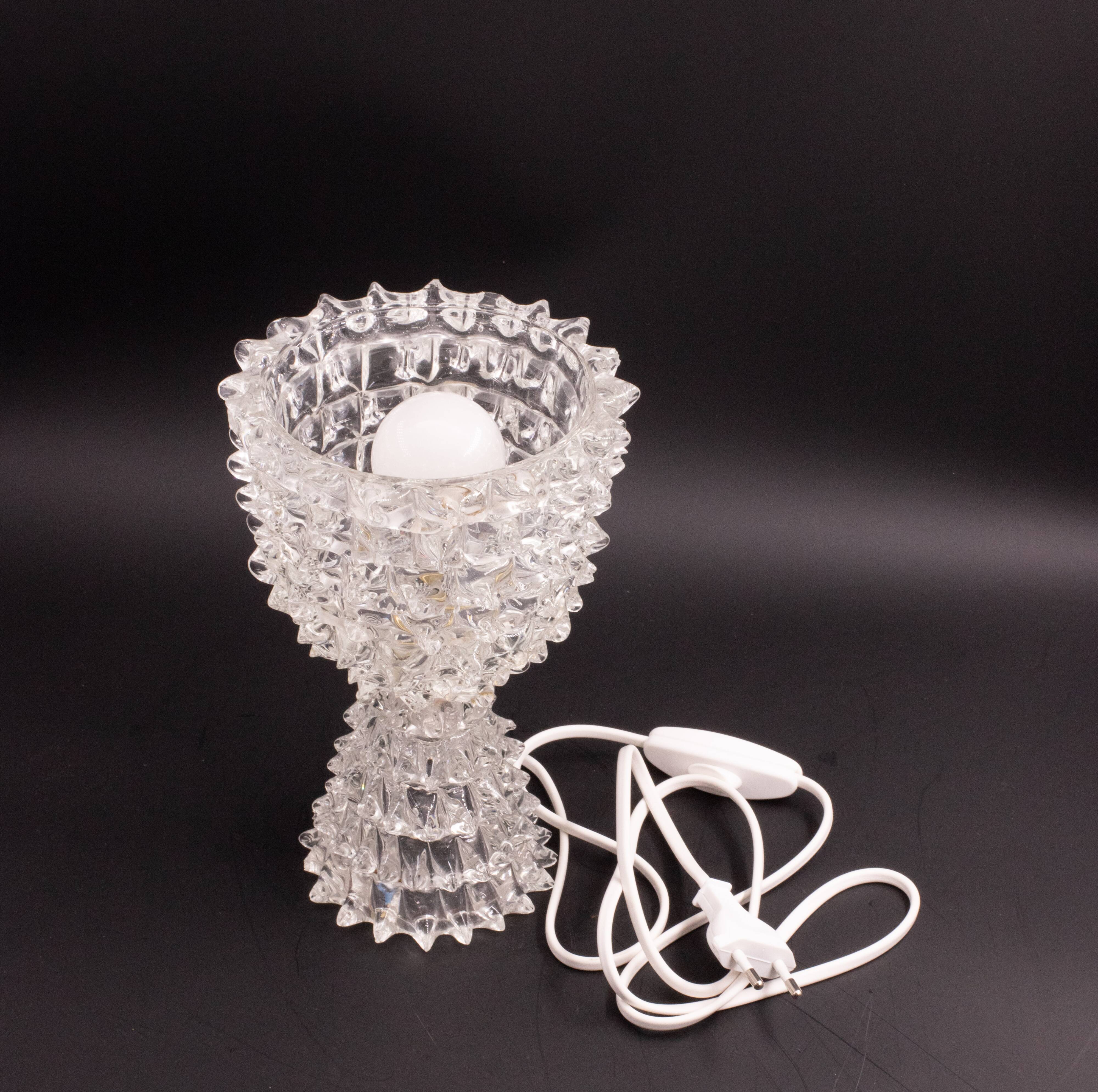 Elegant Table Lamp in Rostrato Murano Glass Vase attributed to Barovier & Toso, 1940s