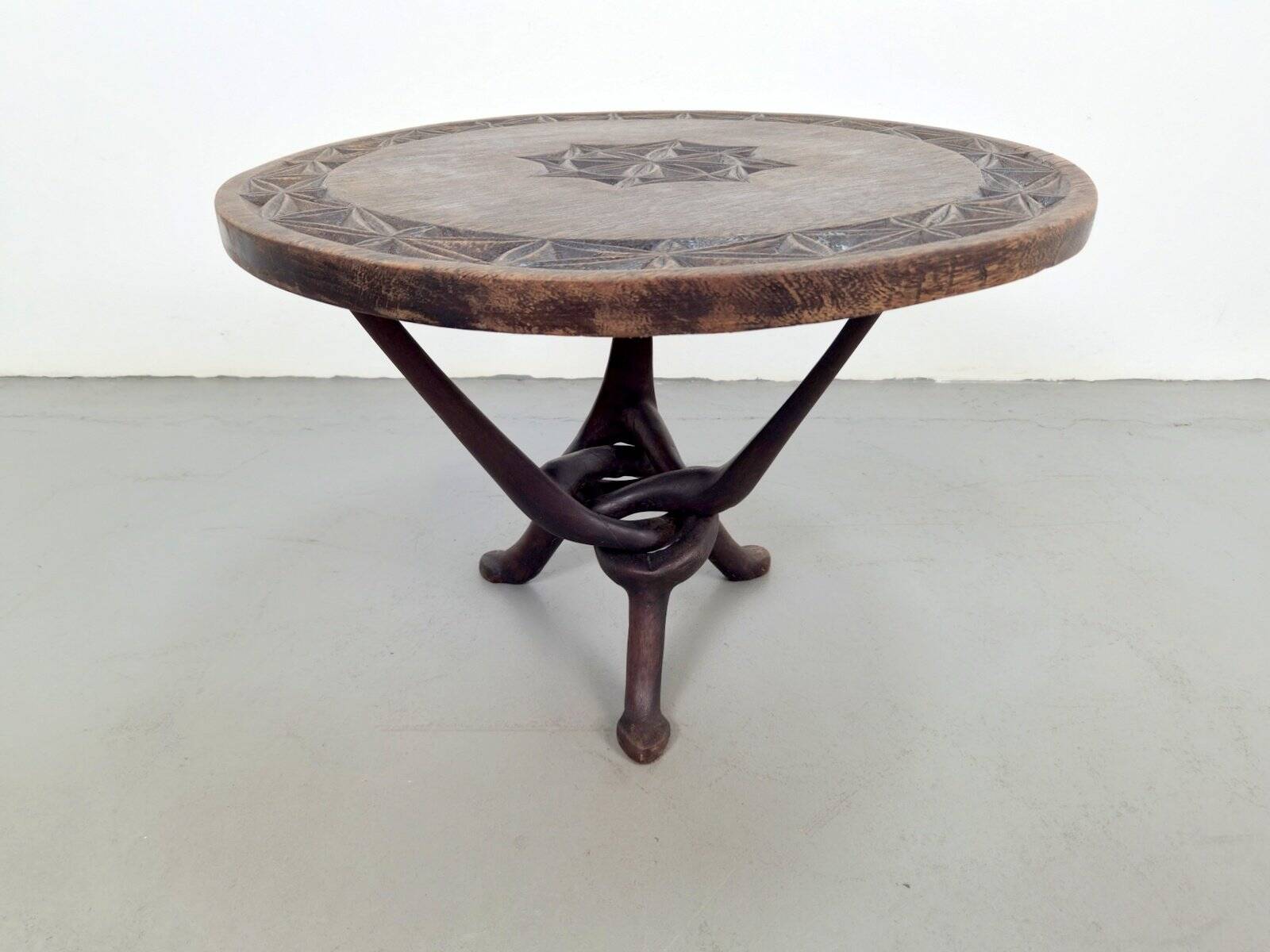 Vintage African Handmade Wooden Folding Table, 1960s