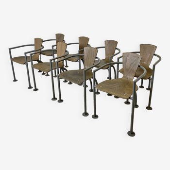 Ensemble de 8 chaises de cantine universitaire vintage 1980