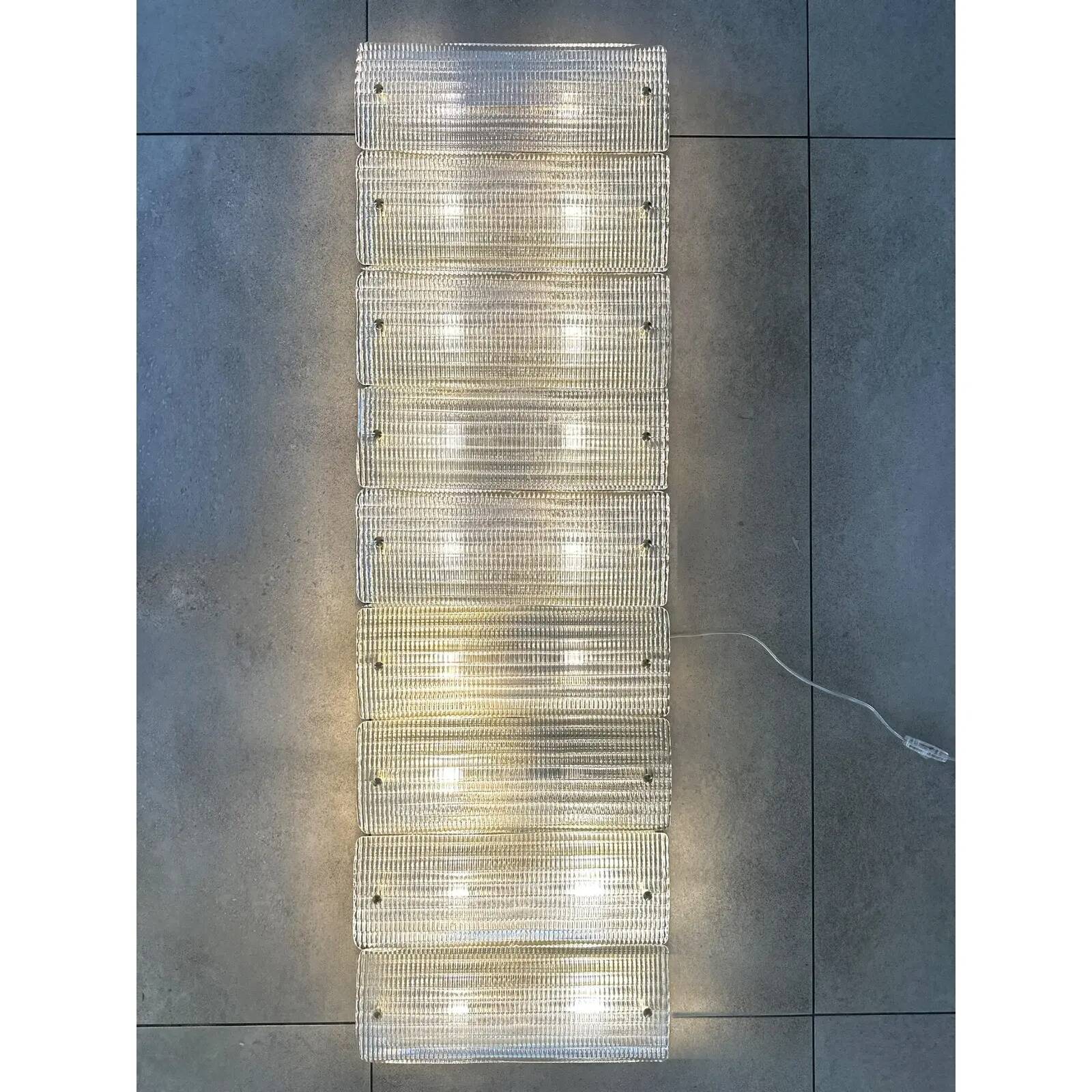 Elegant Italian Diamanté Murano Glass and Brass Flush Mount Wall Sconce