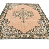 6x9 Peach & Light Green Oriental Vintage Area Rug, 183x273Cm
