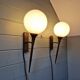 Pair of Art Deco wall sconces in brass and white opaline, 1930.