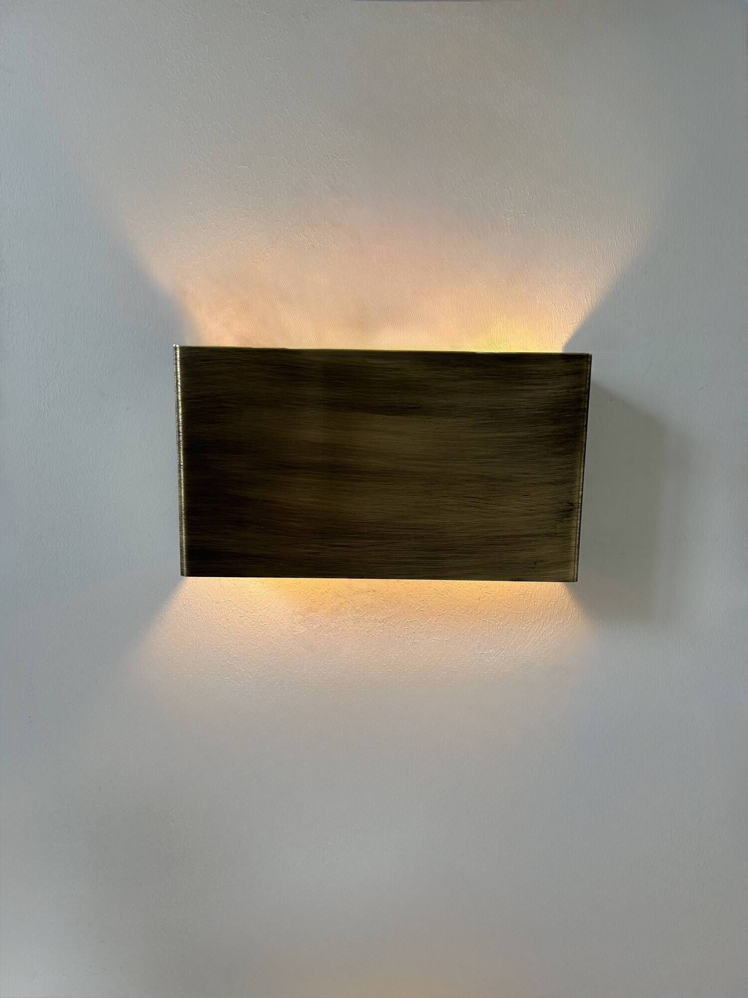 Pair of vintage wall lights, patinated brushed brass, France, 1970