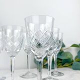 6 vintage cut crystal water glasses – Lorraine Lemberg Glassworks with original label (1950s–1970s)