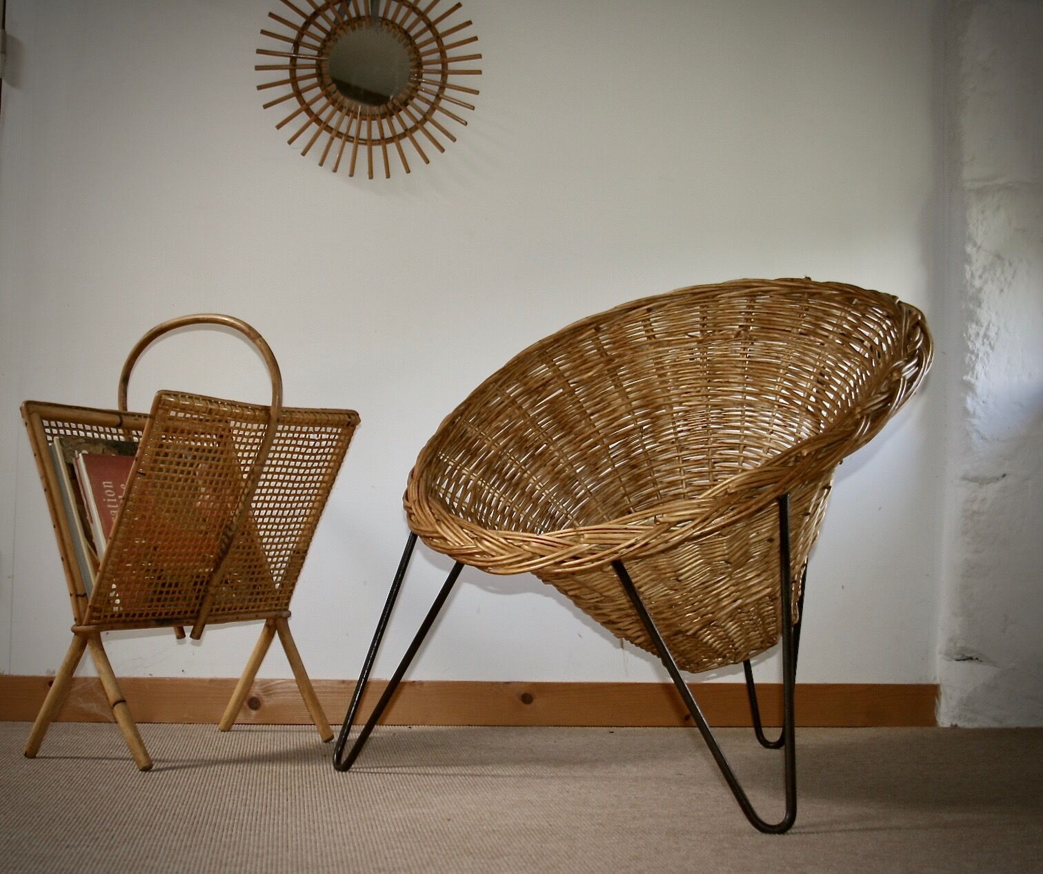 Wicker basket armchair in the 50s