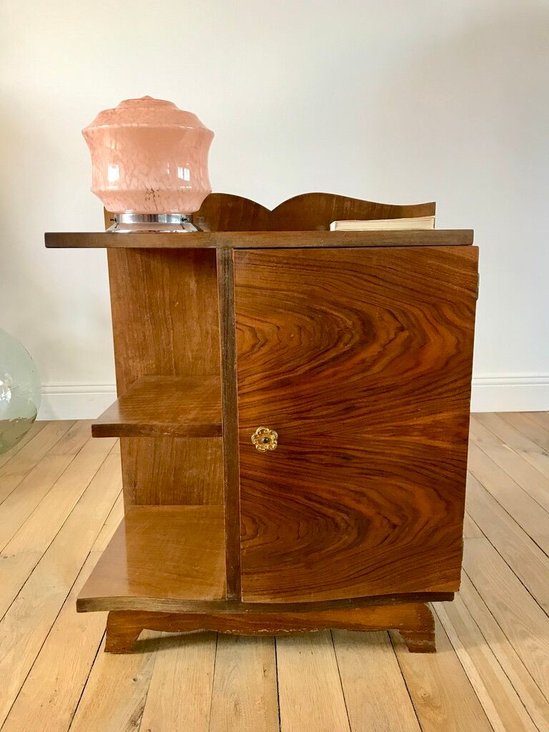 Veneer bedside table and handle flower art deco 30s