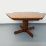 Vintage 80s hexagonal dining table in oak wood