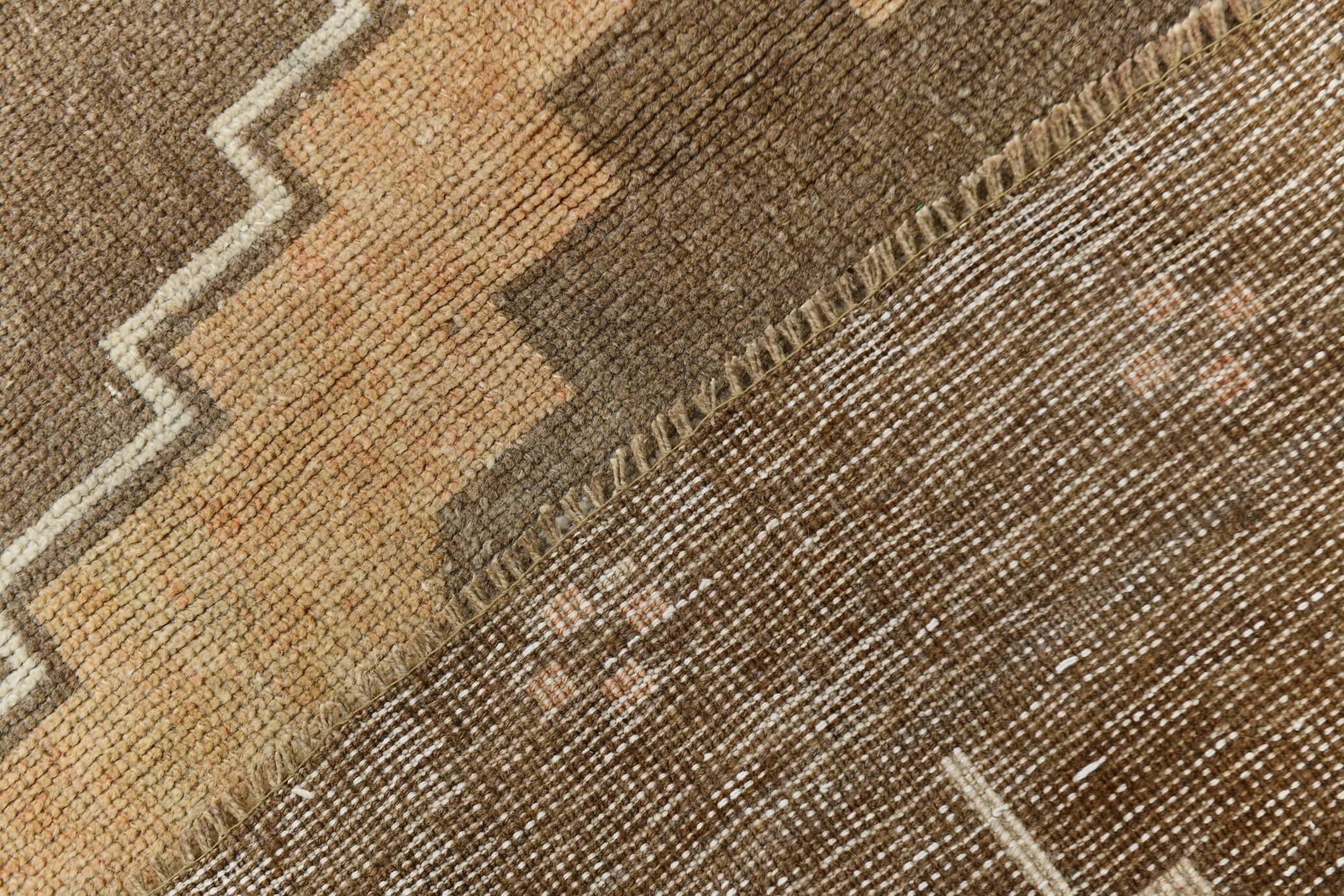 5x13 Tapis Couloir Anatolien Vintage, Tapis Turc Brun Taupe, 159x385 Cm