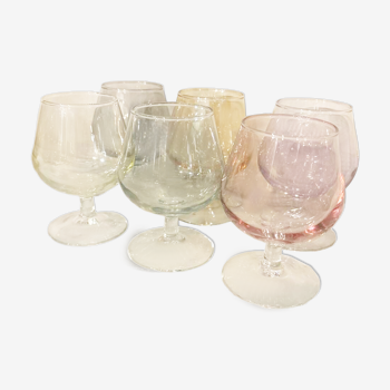 Set of 6 colored cognac glasses