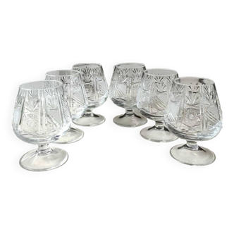 Lot 6 x verres à cognac en cristal de bohème taillé